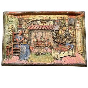 Vintage WAX Wall Hanging Colonial Times / Early America 3 Dimensional “Nap Time”